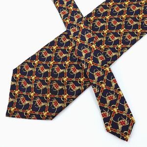 VTG Antiche Seterie Fiorentine Equestrian Print Tie Men Blue Noble Horse Novelty